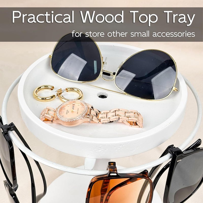 LingLingo Sunglasses Organizer 360° Rotating Eyeglass Holder Stand with Wood Tray and Base, Eye Glass Display Rack for Multiple Sunglass Storage for Table Dresser Nightstand Desk (White) - Image 4